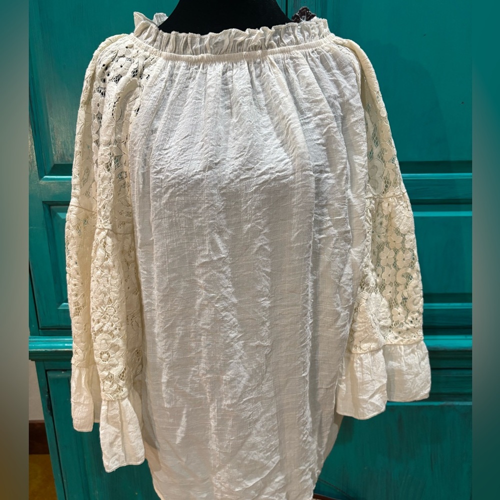 Elegant Off-White Lace Sleeve Blouse